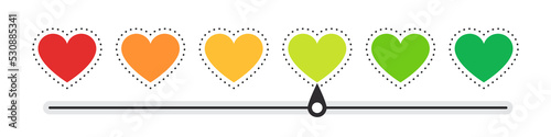 Hearts scale. Mood scale. Satisfaction indicator. Performance measurement client satisfaction. Vector illustration