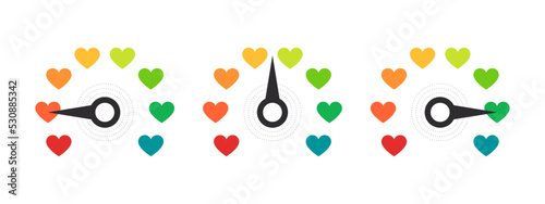 Hearts rating. Mood scale. Satisfaction indicator. Performance measurement client satisfaction. Vector illustration