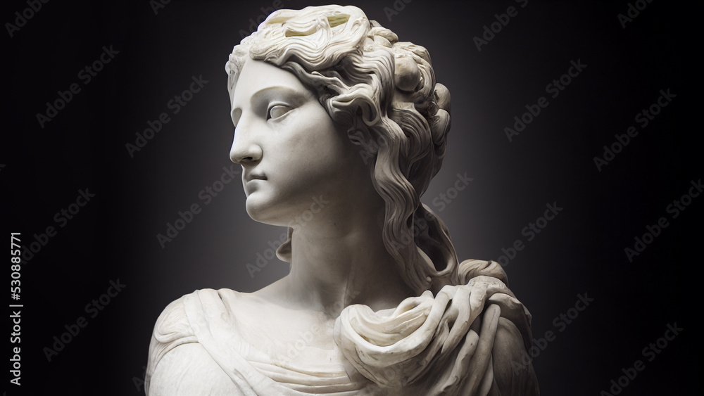 Illustration of a Renaissance marble statue of Demeter. She is the Goddess of harvest, agriculture, and fertility. Demeter in Greek mythology, known as Ceres in Roman mythology.