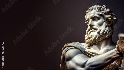 Illustration of a Renaissance marble statue of Hephaestus. He is the God of fire, metalworking, and forges. Hephaestus in Greek mythology, known as Vulcan in Roman mythology. photo
