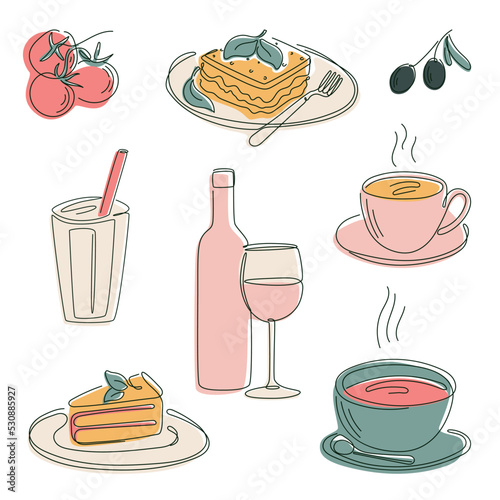 Set of vector isolated food illustrations in line-art style.