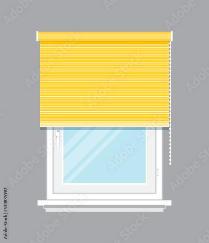 Window with yellow jalousie isolated vector illustration. Architectural detail, window treatment, creative home interior object, building element in flat style
