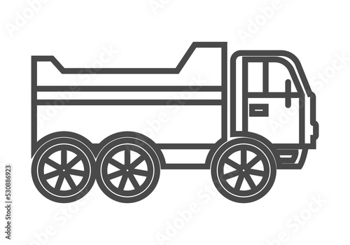 Tipper truck linear icon isolated on white background vector illustration. Modern factory machinery, heavy tipper delivery pictogram.