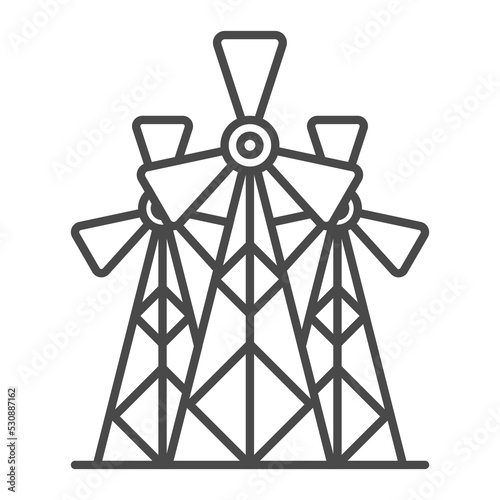 Wind energy plant linear icon isolated on white background vector illustration. Modern technology, alternative energy generation pictogram.