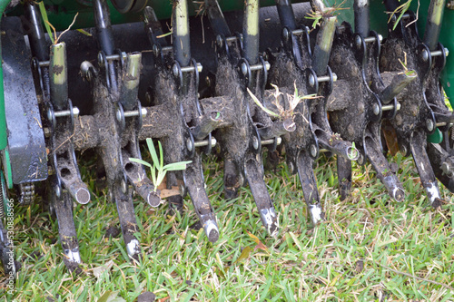 Lawn Aerator core with grass plugs shown photo