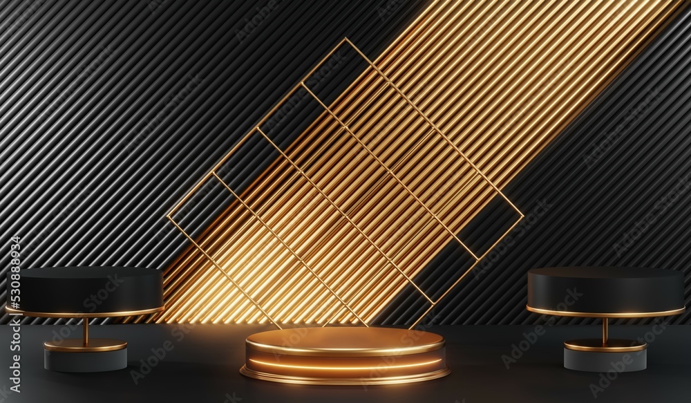 3D rendering of blank product background for cream cosmetics Modern black podium background