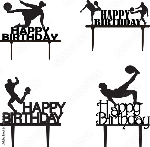 Set silhouettes topper happy birthday football players