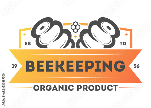 Organic beekeeping vintage label isolated vector illustration. Traditional sweet food icon, natural honey product badge.