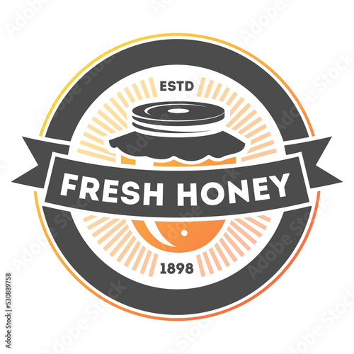Fresh honey vintage label isolated vector illustration. Traditional beekeeping icon, organic honey product logo, natural sweet food badge.