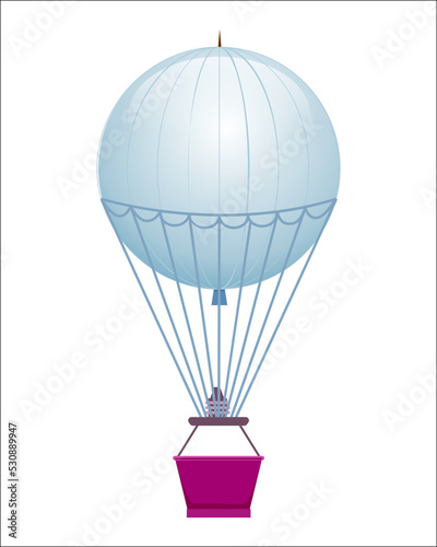 Flying balloon icon isolated on white background vector illustration. Aerostat airship, modern zeppelin, aerial vehicle dirigible, free flying aviation.