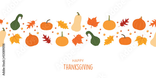 happy thanksgiving greeting card with pumpkin and autumn leave banner
