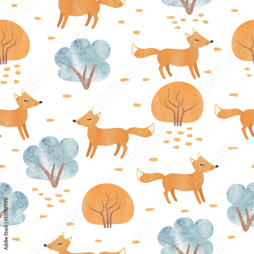 Seamless cartoon woodland p...