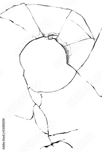 Cuadro en lienzo Cracked broken glass isolated on white background.