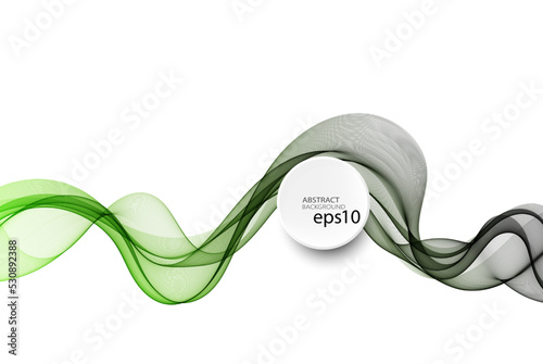 Abstract dark green wave background, transparent horizontal wave design on white background