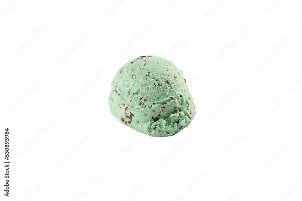 Delicious mint and chocolate chips ice cream scoop, isolated on white Delicious mint and chocolate chips ice cream scoop, isolated on white
