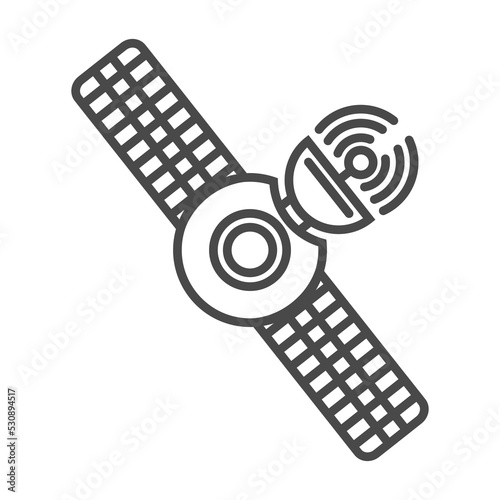 Radio broadcasting satellite icon vector illustration isolated on white background. Global social media, network communication, mass media linear pictogram.