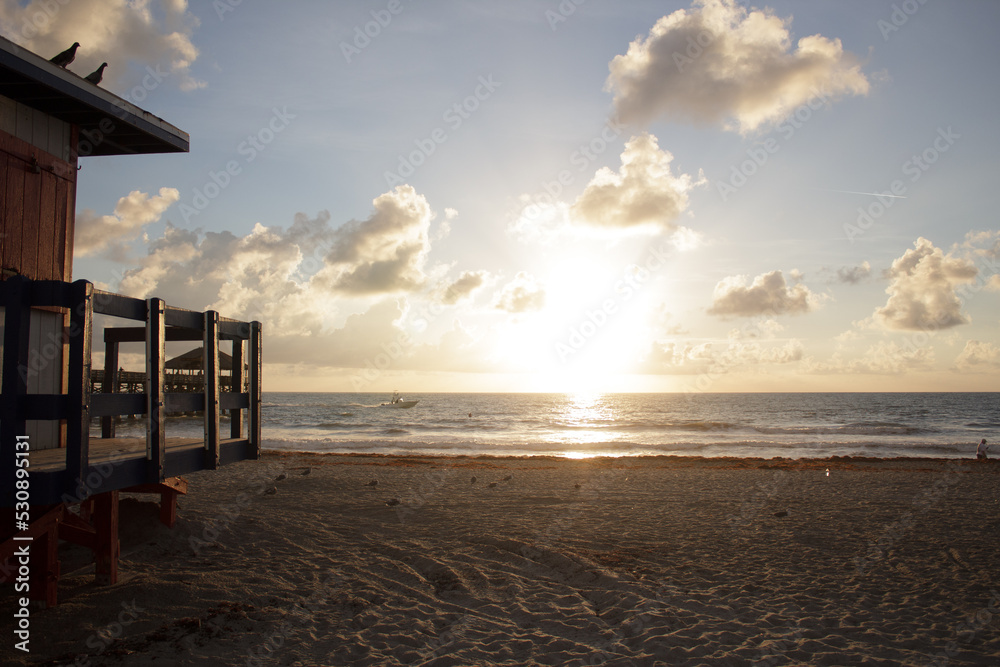 Lifeguard hut during sunrise at the beach Lifeguard hut during sunrise at the beach