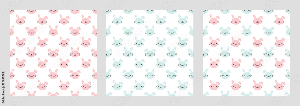 Seamless pattern with happy hares or rabbits. Texture, background, wallpapers, endless ornament, repeating print. Baby Character for Infant clothing design, printing, fabric, textiles, decoration Seamless pattern with happy hares or rabbits. Texture, background, wallpapers, endless ornament, repeating print. Baby Character for Infant clothing design, printing, fabric, textiles, decoration