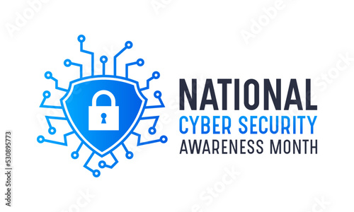 National cyber security awareness month is observed every year in october. Cyber security banner vector isolated on white background. Concept design for poster, greeting card and banner website.