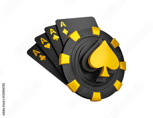 Casino cards poker blackjack baccarat 3d icon. Casino game chips, bet cards, bet items poker chips. Png item, transparent background. photo