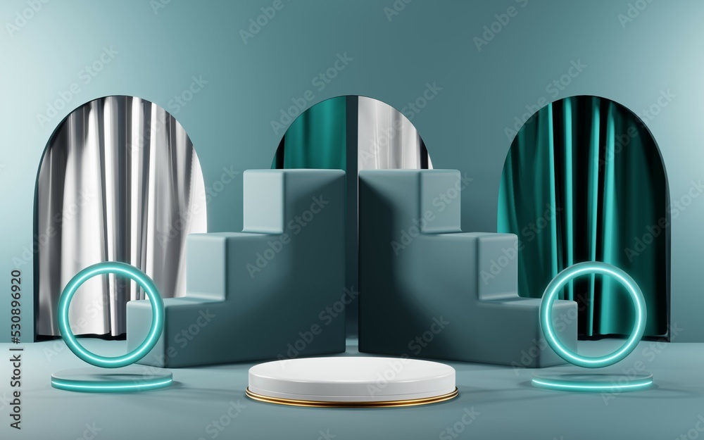 3D rendering of blank product background for cream cosmetics Modern blue pastel podium background