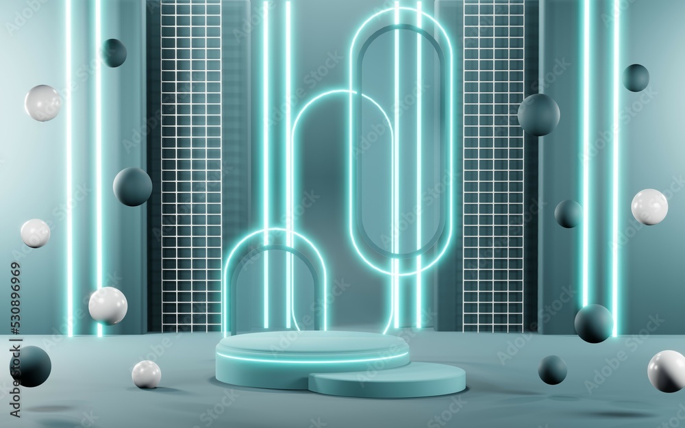 3D rendering of blank product background for cream cosmetics Modern blue pastel podium background