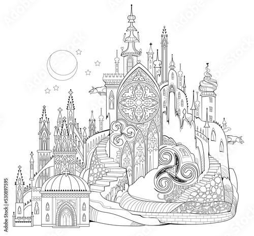 Murais de parede Fantasy illustration of medieval gothic cathedral