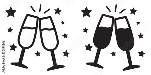 ofvs128 OutlineFilledVectorSign ofvs - champagne glasses vector icon . new year . happy anniversary . isolated transparent . black outline and filled version . AI 10 / EPS 10 . g11466