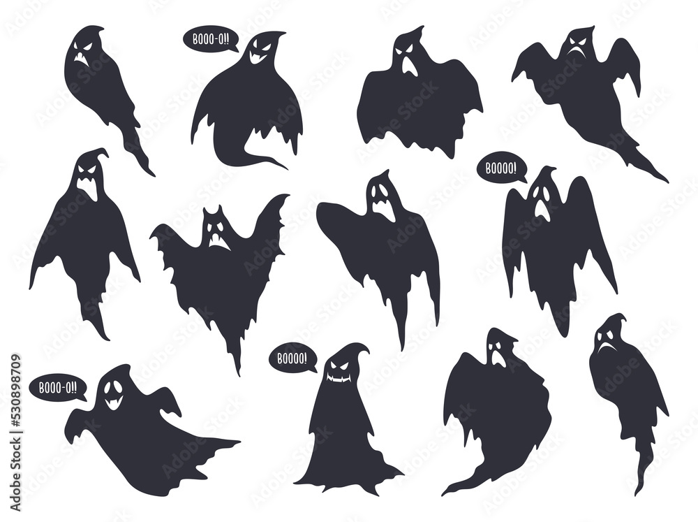 Ghost or spook silhouettes, vector icons set.