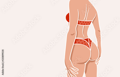 Minimalist line art female figure. Simple body positive elegant poster. Woman body vector, fitness, tanning, swimsuit