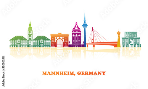 Colourfull Skyline panorama of city of Mannheim, Germany - vector illustration photo