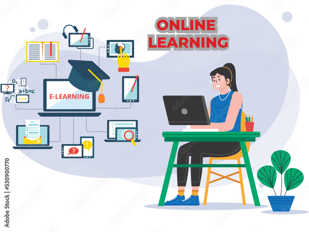 Fototapeta premium This image is for electrical learning or E-learning. Students can do online classes. Modern technology helps to learn online and to join online classes with computers and mobile using the internet.