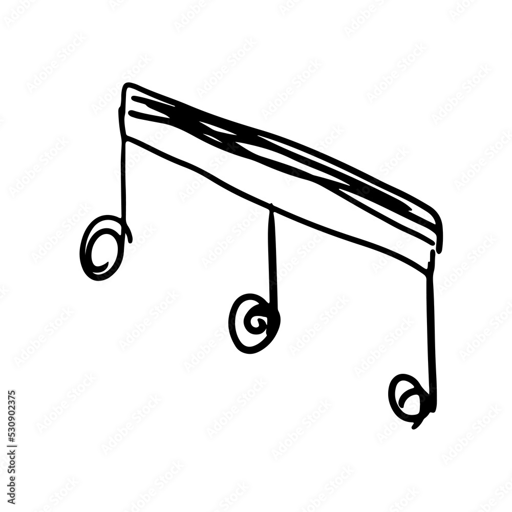 Music note hand drawn and doodle design. Sketch of melody and musical symbol in black silhouette style. Creative music icon isolated on white background vector illustration Music note hand drawn and doodle design. Sketch of melody and musical symbol in black silhouette style. Creative music icon isolated on white background vector illustration