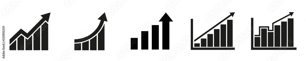 Growing graph vector icons. Progress bar. Growth success arrow icon. Progress symbol. Vector illustration. Growing graph vector icons. Progress bar. Growth success arrow icon. Progress symbol. Vector illustration.