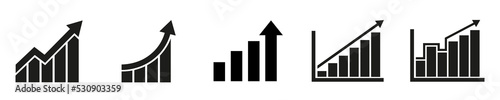 Growing graph vector icons.  Progress bar.  Growth success arrow icon.  Progress symbol.  Vector illustration.  