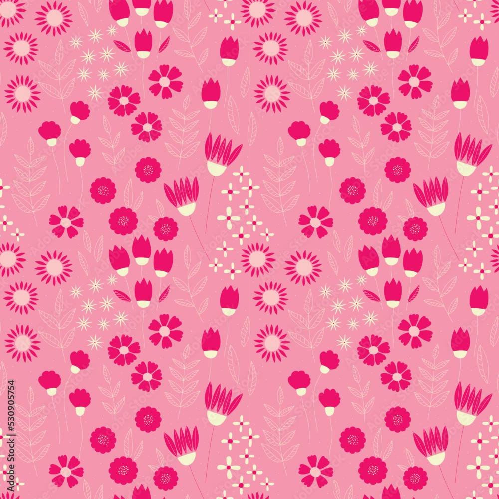 Botanical seamless pattern with pink stylish garden. Floral vector pattern for textile, paper and other design. 