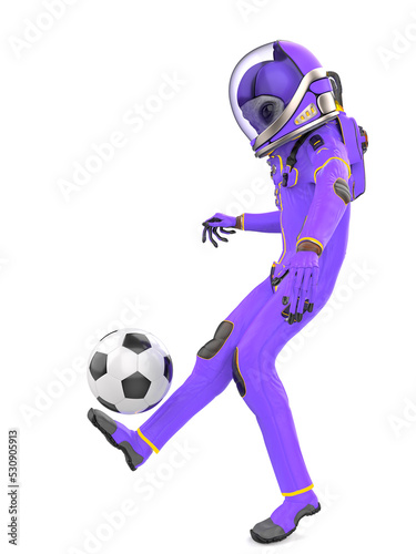 alien astronaut is playing football