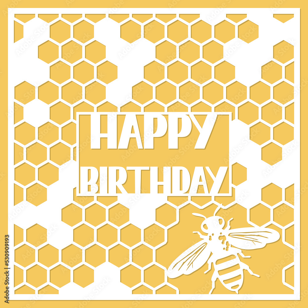 Happy Birthday card, paper cut art style, paper craft. Card template