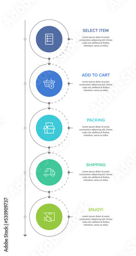 Vertical infographic design with icons and 5 options or steps. Thin line. Infographics business concept. Can be used for info graphics, flow charts, presentations, mobile web sites, printed materials.