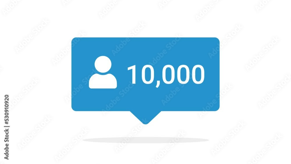 Social media followers - Counting up to 10.000 people following some channel. 2d flat design animation with white background