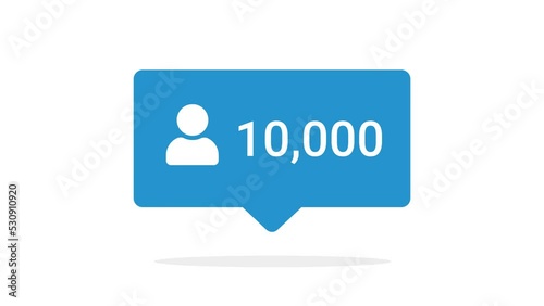 Social media followers - Counting up to 10.000 people following some channel. 2d flat design animation with white background photo