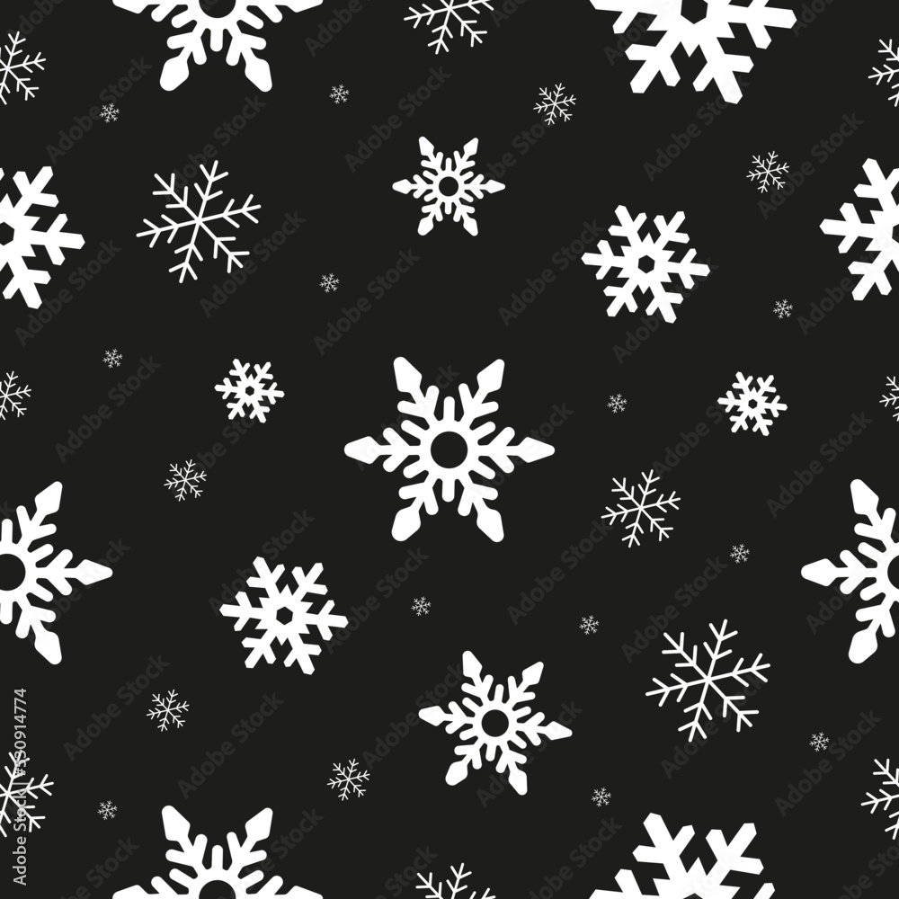 Black pattern with snowflakes. Vector graphics
