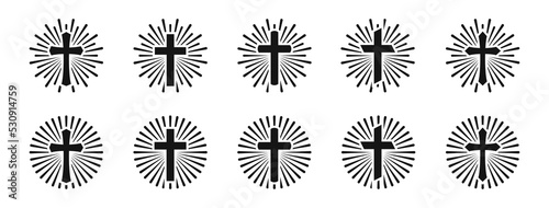 Fotografie, Obraz Christian cross sunburst icons