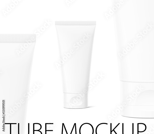 Realistic plastic tube mockup with flip top cap. Vector illustration isolated on white background. Can be use for your design, advertising, promo and etc. EPS10.