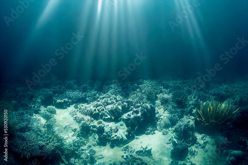 Seascape  air bubbles underwater sea and blue sky with cloud  split view over and under the water. 3d rendering