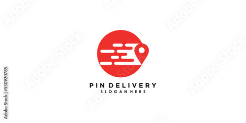 pin delivery logo design with icon creative concept premium vector