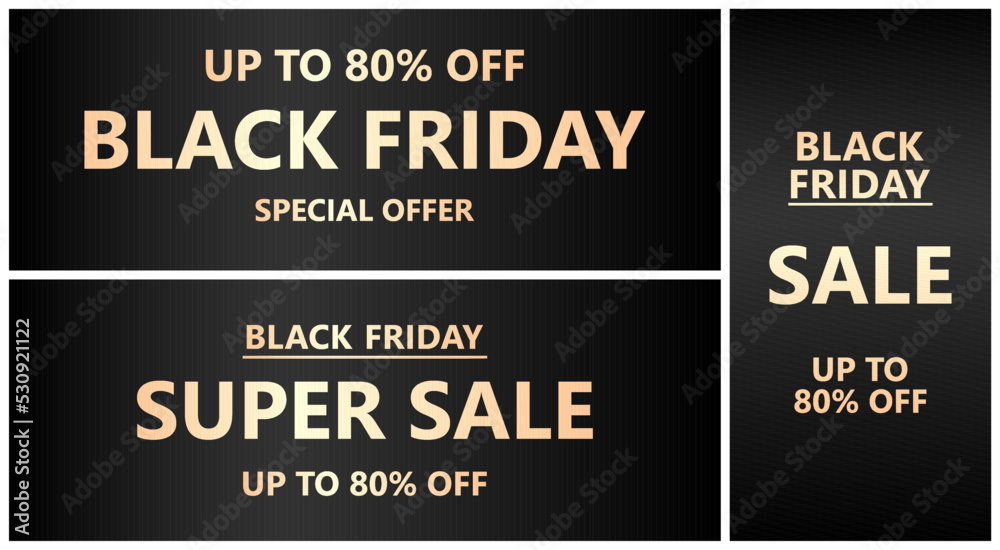 Black Friday banners luxury collection for promotion, advertising, online advertising, social media, fashion advertising, market flyer, shop brochure, advert or store poster.