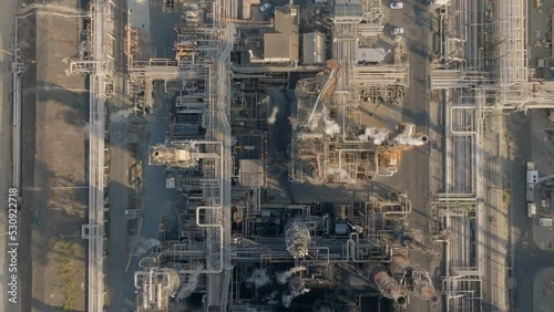 Oil Refinery Overhead of Plant - Scan Top to Bottom