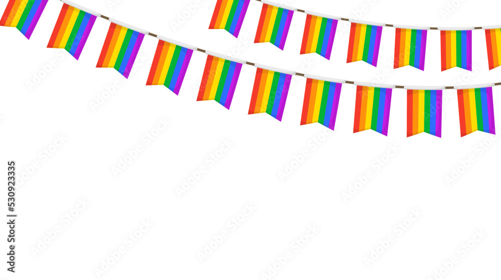 Fototapeta premium LGBT garland. Rainbow color pennants chain. Party bunting decoration. Celebration flags for pride decor. Footer and banner background