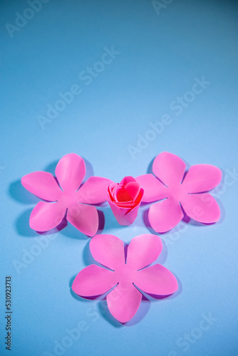 P  talos de flor en fondo celeste  concepto de tarjetas florales  invitaciones dise  o editable.